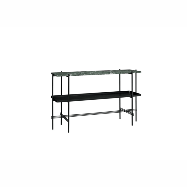 TS Console, 2 Rack w. Tray, Top Green Guatemala Marble, Base Black