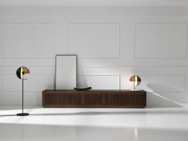 Stockholm Sideboard With 4 Horizontal Doors , Siena Grey Stained Oak, Top: Bronze Anodized Aluminium