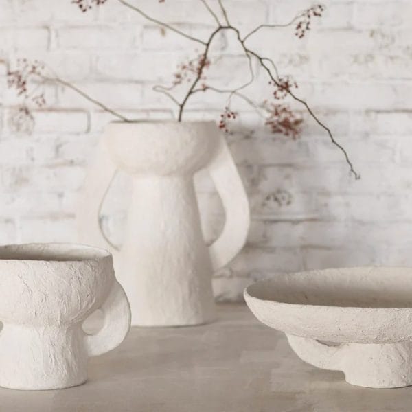 Vase S Earth, White, Paper Mache - Image 2