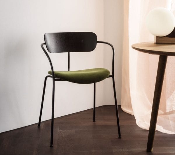 Pavilion Chair AV4 with armrest, Velvet 01 Forest, Seat Upholstery, Black Base Oak, Brass fitting - Image 3