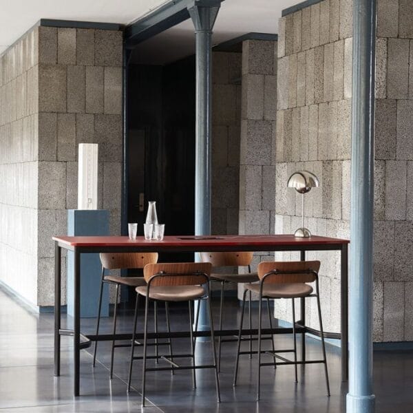 Pavilion Bar Chair AV10, Fab. Group. 3, Seat Upholstery, Black Base Walnut Walnut, Plastic, Brass Fitting, Vidar 333