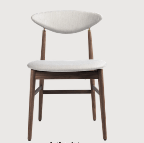 Gent Dining Chair - Fully Upholstered, Light Boucle 001, Walnut Oiled Base, Felt Glides