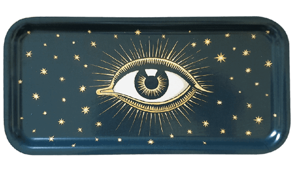 Eyes Decorative Wooden Tray, Blue, 27.5 x 13.5 cm