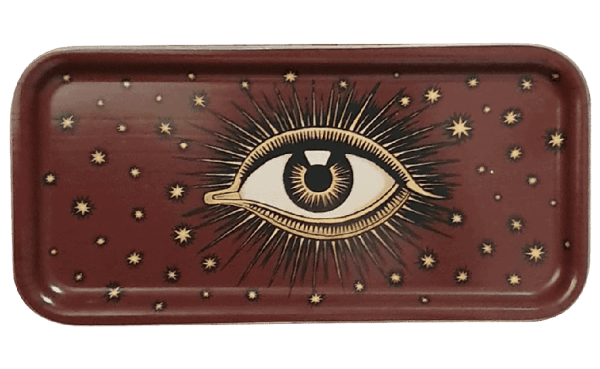 Eyes Decorative Wooden Tray, Brown, 27.5 x 13.5 cm