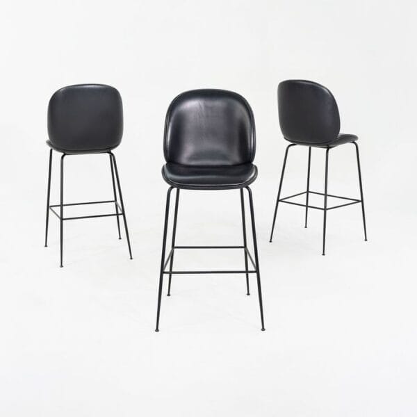Beetle Bar Chair, Black Soft Leather-Fully Upholstered, Brass