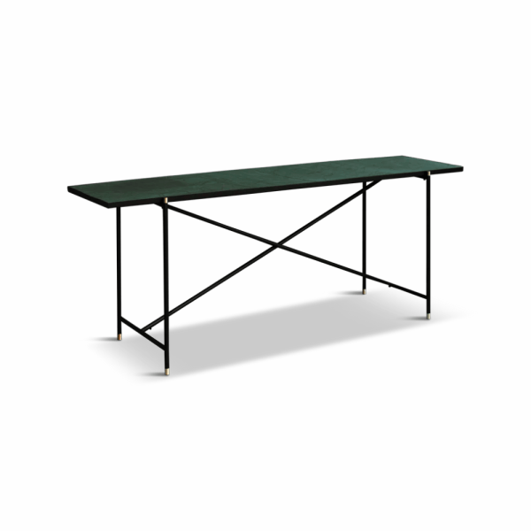 Console, Top: Set of Green Marble, Frame: Black/Brass, Square