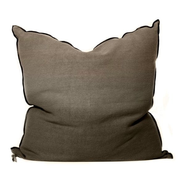Lin Stone Washed (Black Line) Cushion, Kaki, 65 x 65 cm