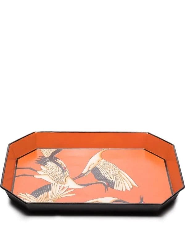 Flora, Handpainted Decorative Iron Tray, Crane Bird, 43 x 30 cm