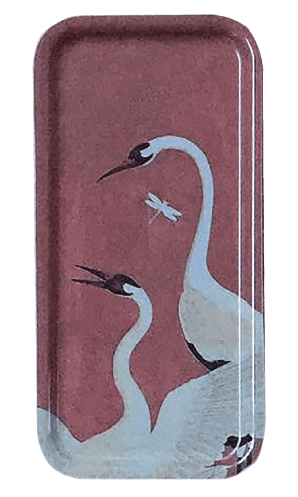 TIL01 Flora Collection, Decorative Wood Trays, Crane Bird, 27.5 x 13.5 cm