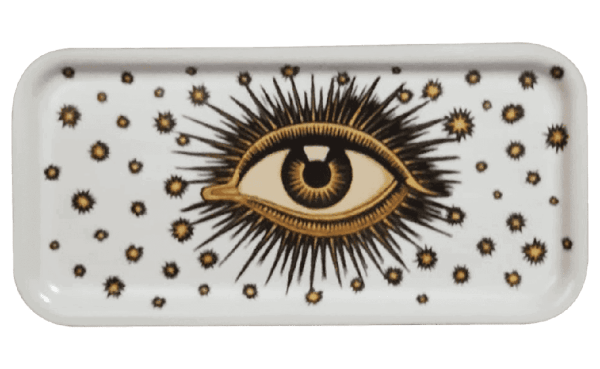 Eyes Decorative Wooden Tray, White, 27.5 x 13.5 cm