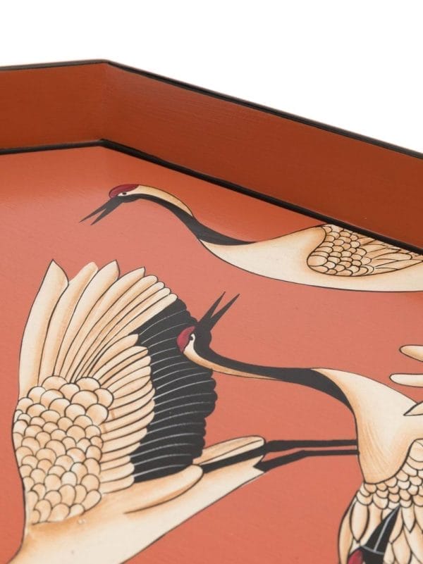 Flora, Handpainted Decorative Iron Tray, Crane Bird, 43 x 30 cm - Image 2
