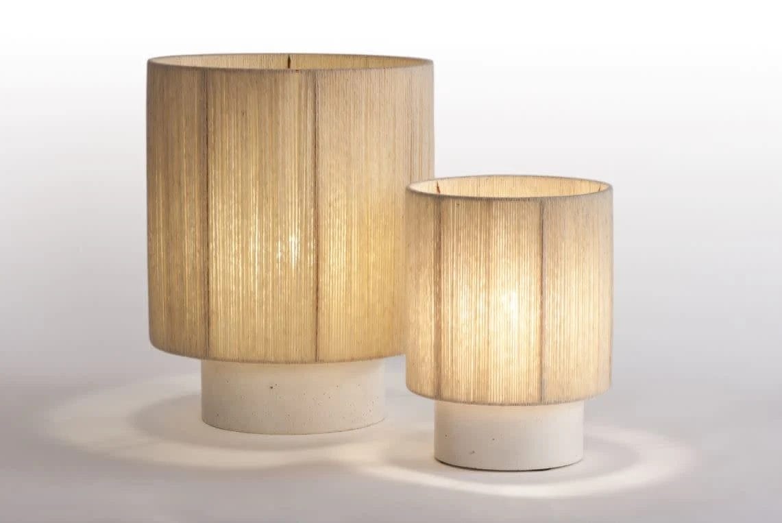 Kalè Lamp, Jute Natural, Sandstone Argile Blanche, L (Base 25x13), Lamp Shade 35x35 - Image 4
