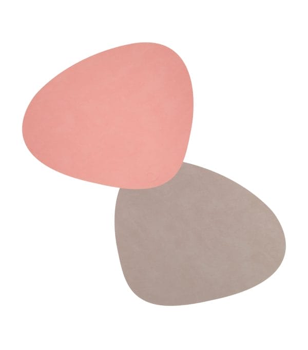 Dinner Mat Curve L, Leather Double Nupo, Rose/Light Grey, 37 x 44 cm