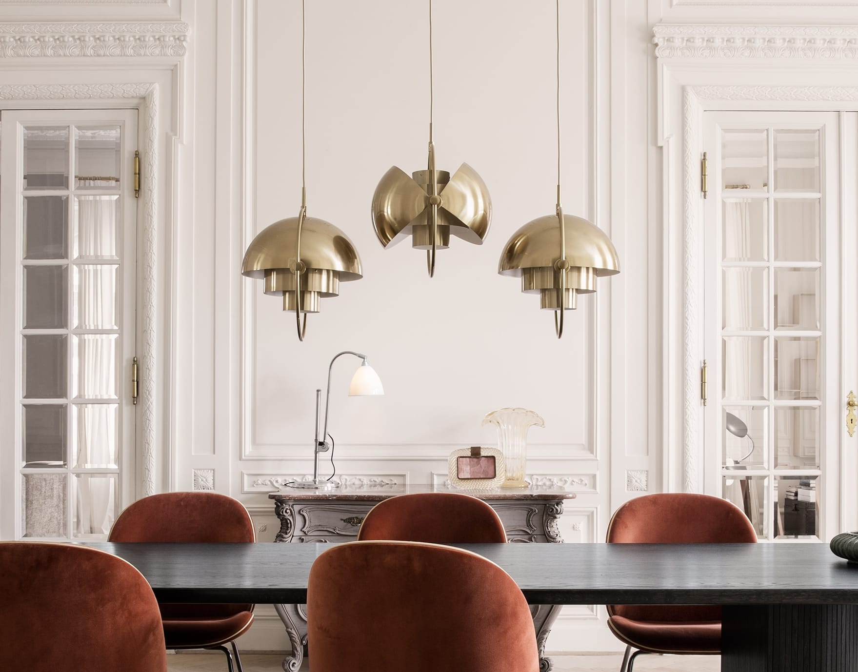 Multi-Lite Pendant, Shade Shiny Brass, Base Brass