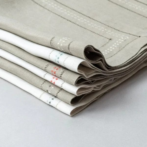 Shashiko Napkin, Taupe/Coral, 50 x 50 cm - Image 3