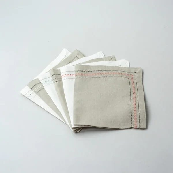 Shashiko Napkin, Taupe/Coral, 50 x 50 cm - Image 4