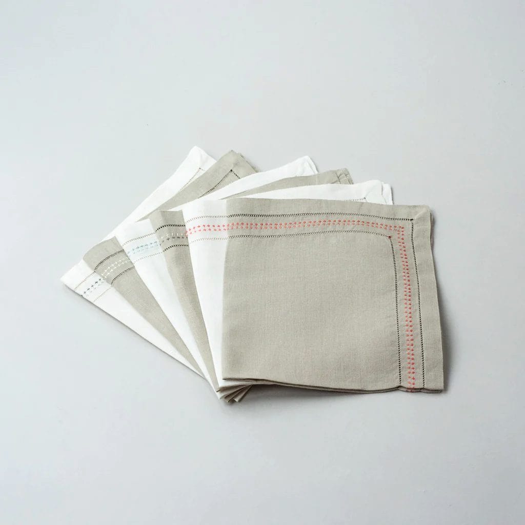 Shashiko Napkin, Taupe/Coral, 50 x 50 cm - Image 3