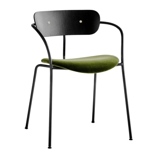 Pavilion Chair AV4 with armrest, Velvet 01 Forest, Seat Upholstery, Black Base Oak, Brass fitting - Image 2