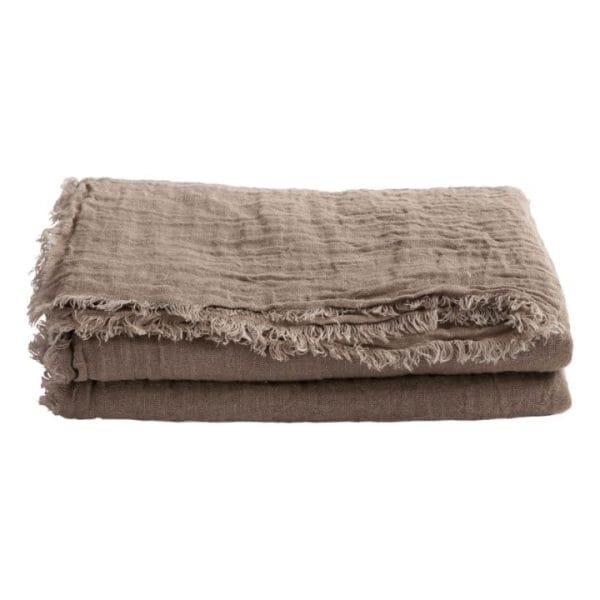Gaze de Lin Lavé Fringed Plaid, Taupe, 150 x 250 cm