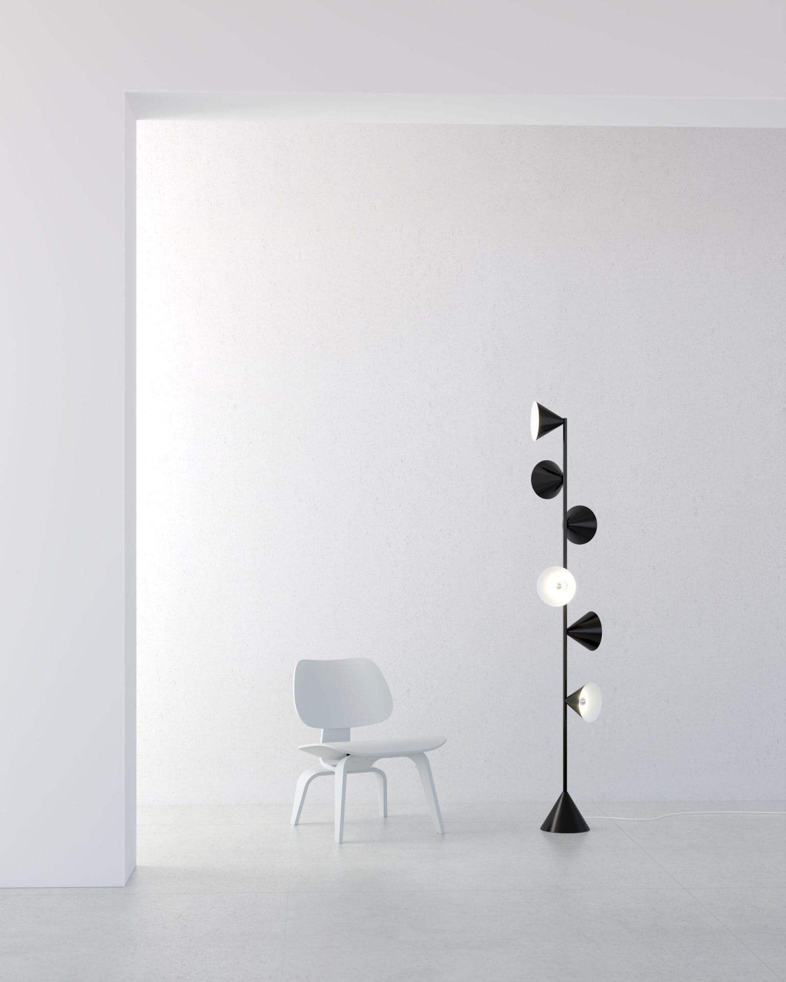 Vertical One 072 Floor Lamp, Black with white reflector