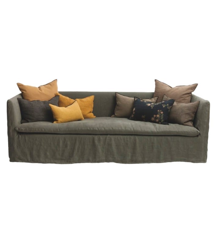 Canapé Boho Combo Sofa, Toile Nomade Kaki (With 3 Cushions – 65 x 65 cm), 264 x 97 x 80 cm