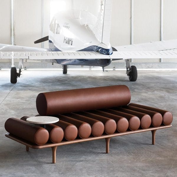 Five To Nine, With Backrest, Cat. Z, Aniline Leather, Col. 02, Left Grey Cement Table, Walnut Base - Image 2