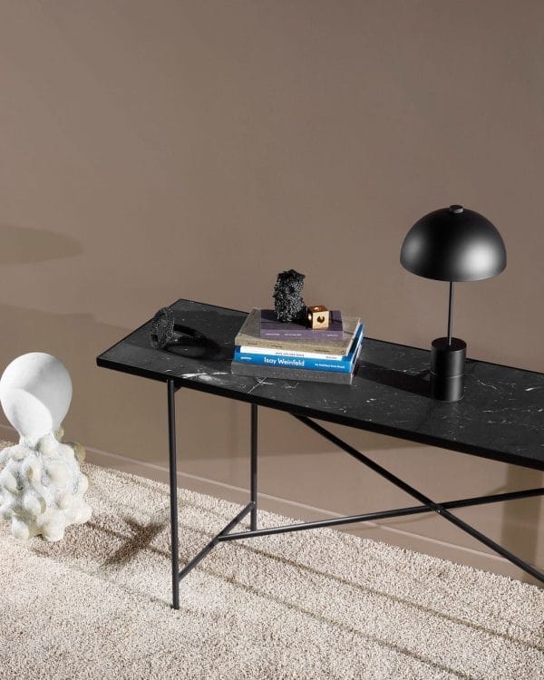 Console, Top: Set of Green Marble, Frame: Black/Brass, Square - Image 3