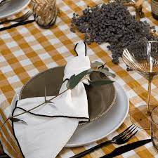 Toile Mimi Napkins, Blanc/Bourdon Ocre, 45 x 45 cm - Image 2