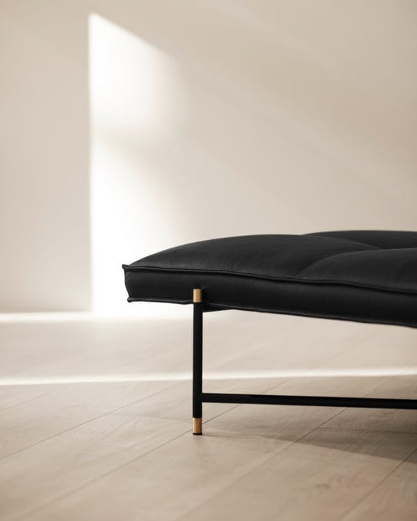 Daybed, Top: Black Leather, Frame: Black/Brass - Image 2