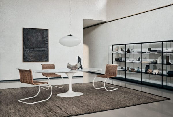Saarinen Oval Dining Table, Arabescato Marble, White Base, 244 cm