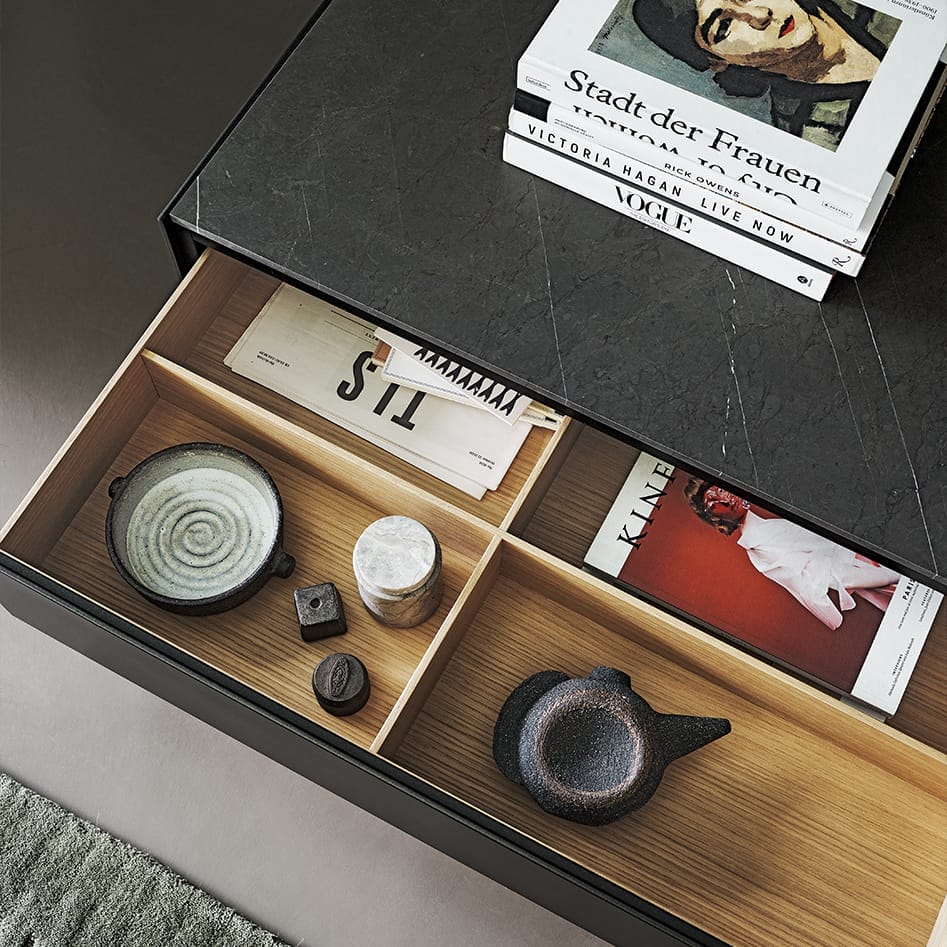 Matic Coffee Table with Storage,Matt Marble, Grey