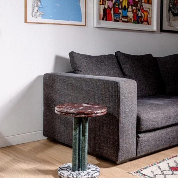 Merry Go Round Table, Top Rosso Levanto, Pole Verde Guatemala, Base Terrazzo Ø35 - Image 2