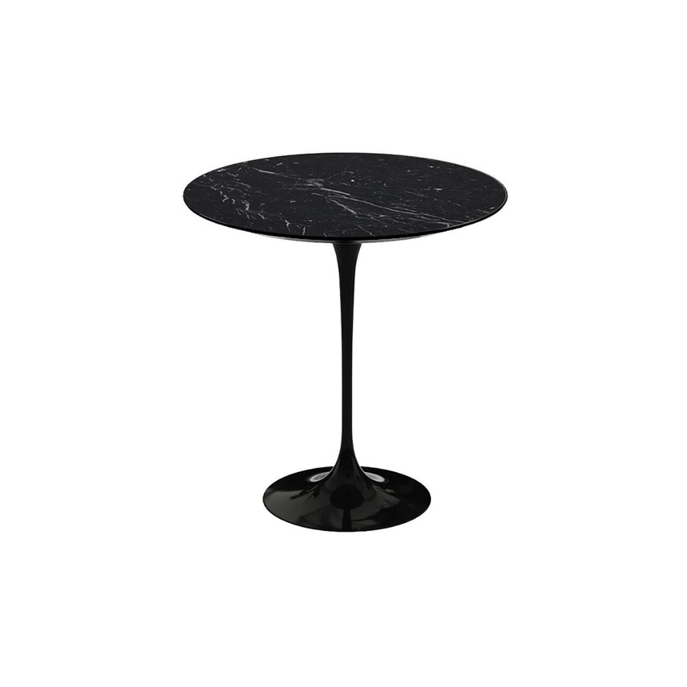 Saarinen Side Table, Black Rislen Base, Rich Black With White Random Veins, Ø51cm