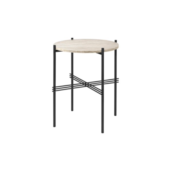 TS Outdoor Side Table, Top Neutral White Travertine, Ø40cm