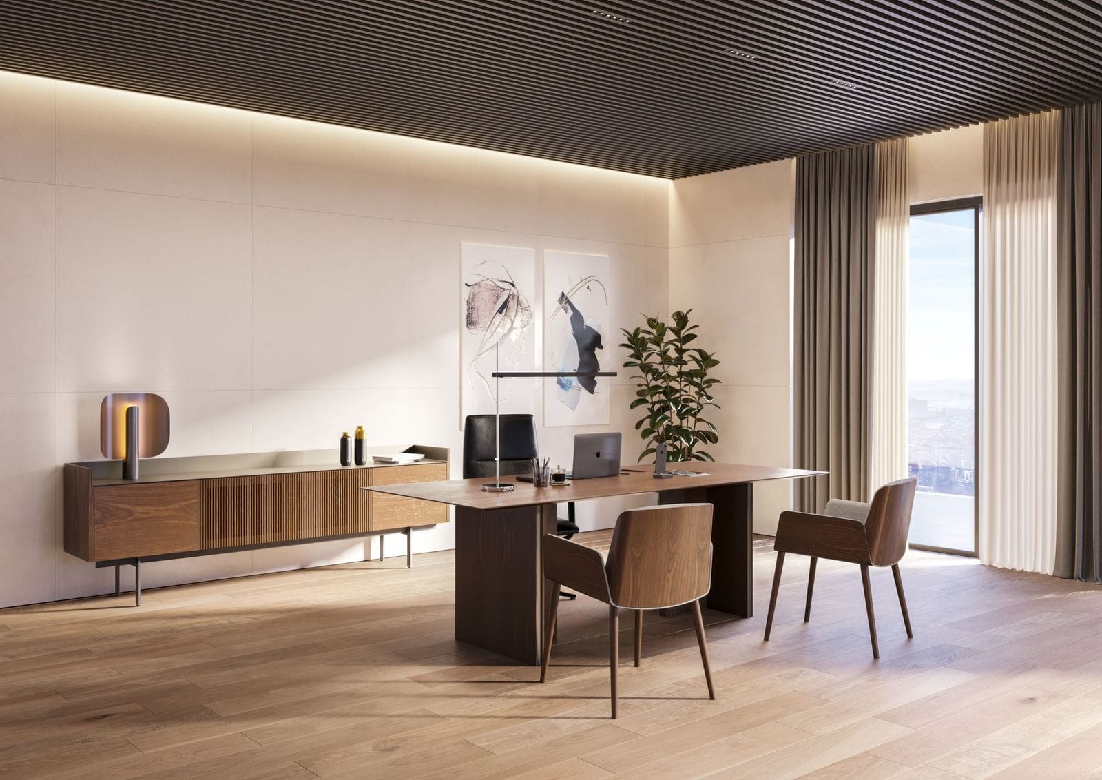 Stockholm 3 Doors (1 Central Slatted) Stained Oak Ebony