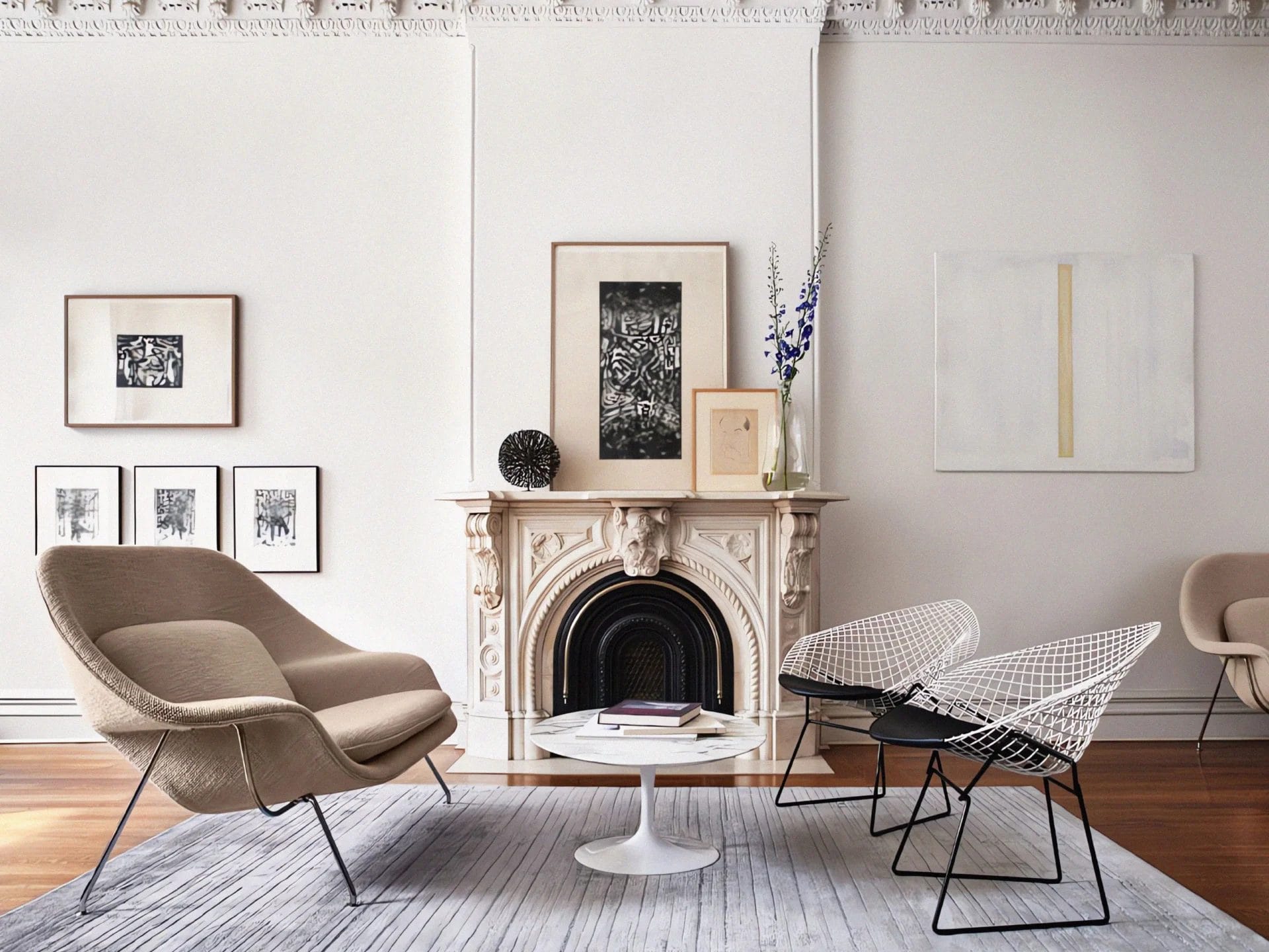 Saarinen Side Table, White, Arabescato marble, Satin finish, 51 cm