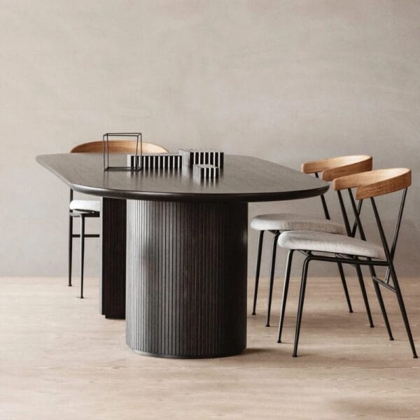 Moon Dining Table Brown/Black Stained Veneer Oak Lacquered - Image 2