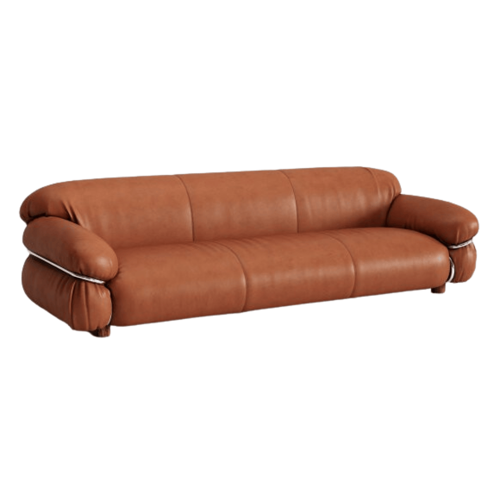 Sesann Sofa, Cat. Z, Aniline Leather, Chromed Structure T23, Polished Chrome Feet T43
