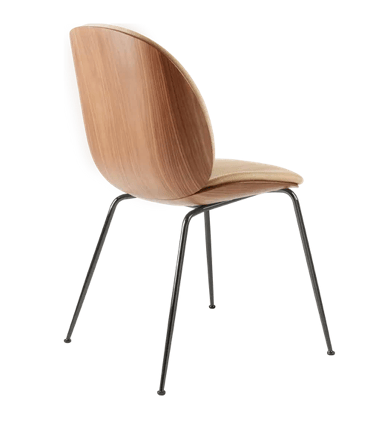 Beetle Dining Chair 55063, Shell American Walnut, Front Upholstered, Brass