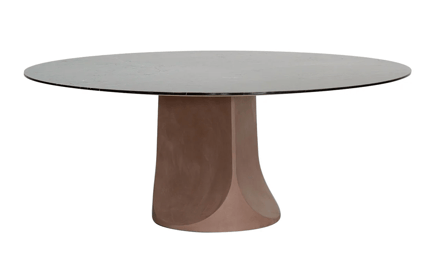 Togrul Round Dining Table, Base: Burgundy Clay Effect T144, Top Matt Grey Marble Stone T139, diam 160 cm