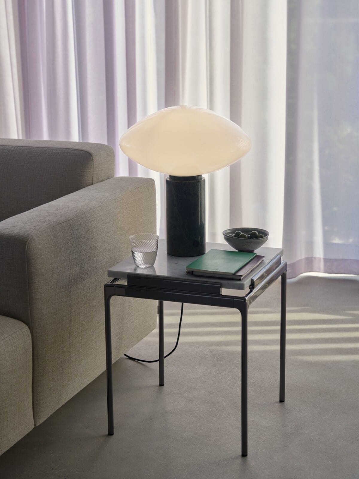 Sett LN11 Side Table, Bianco Carrera Marble w. Dark Chrome