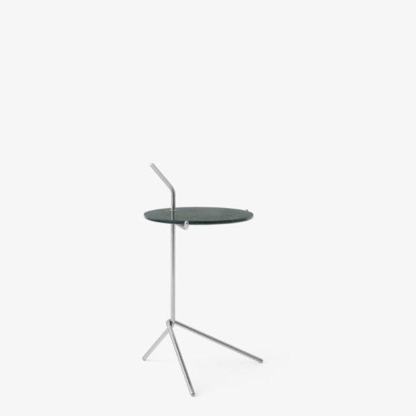Halten SH9 Side Table, Verde Guatemala Marble w. Polished Stainless Steel,  Ø39cm