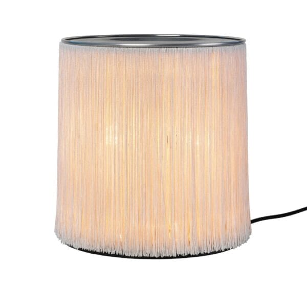 Model 597 Table Lamp, Base: Polished Aluminum, Shade:Cream Fringe