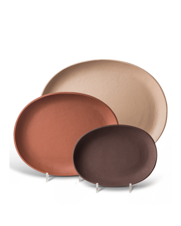 Tray Greek, Brown (Set of 3) Large: L43.5 x W37 x H3.5 cm, Medium: L33.5 x W27.5 x H3.5 cm, Small: L25.5 x W19 x H2.5 cm