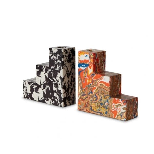 Swirl Stepped Bookends (Set of 2), Marble powder, Polished Multi Color