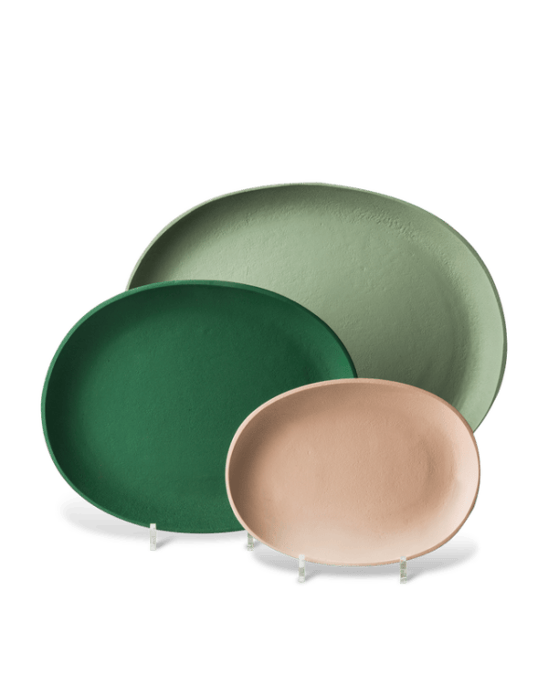 Tray Greek, Green (Set of 3), Large: L43.5 x W37 x H3.5 cm, Medium: L33.5 x W27.5 x H3.5 cm, Small: L25.5 x W19 x H2.5 cm
