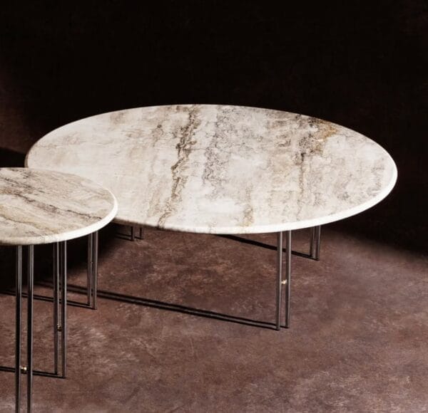 IOI Coffee Table, Black Semi Matt Base, Rippled Beige, Ø100 cm