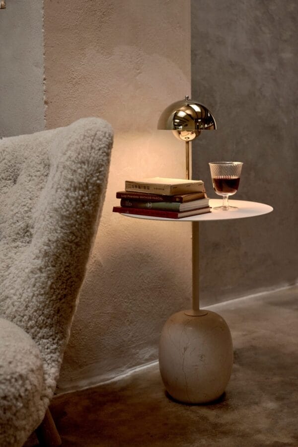 Lato Table LN8, Top Ivory White, Base Crema Diva Marble, Round