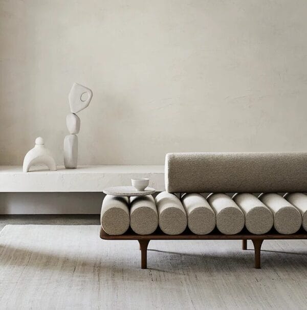 Five to Nine Daybed 200 with Backrest - Grey Cement Right Side Table T123, Descampia 02