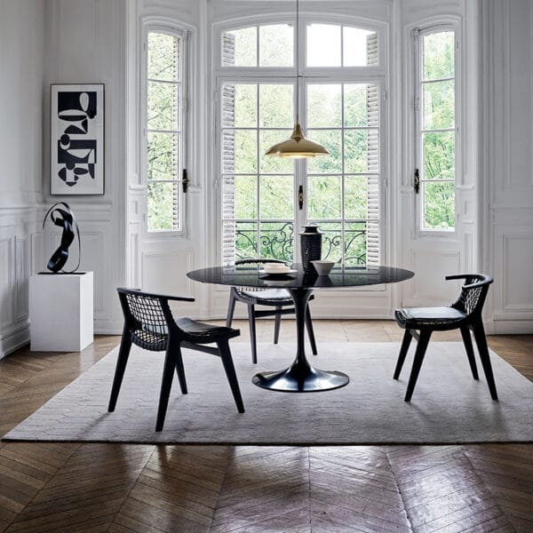 Klismos Black, With Arms And Wood Back, Black Seat Cushion
